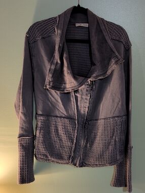 We The Free Washed Knit-Panel Zip Jacket - Charcoal Gray Large